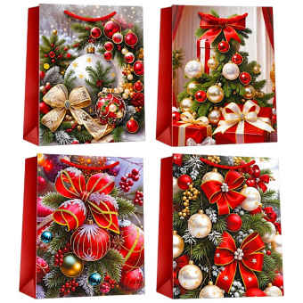 Купить Пакет бумажный новогодний 26×32×10 см, с фольгой 210 г/м² №218M оптом